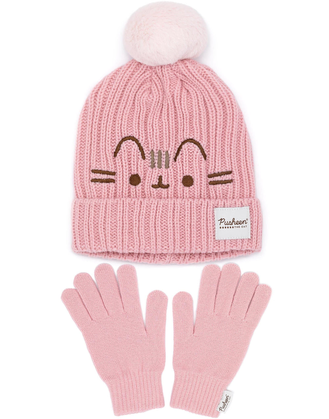 Pusheen Beanie und Handschuhe Frauen Katze rosa gestrickter Winterhut