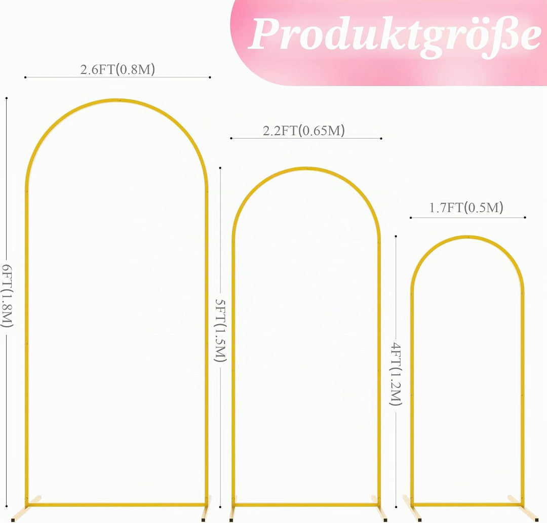 Wokceer Hochzeitsbogen-Hintergrundständer, 3 Stück, goldfarben, Metallbogen-Hintergrund, Ständer für
