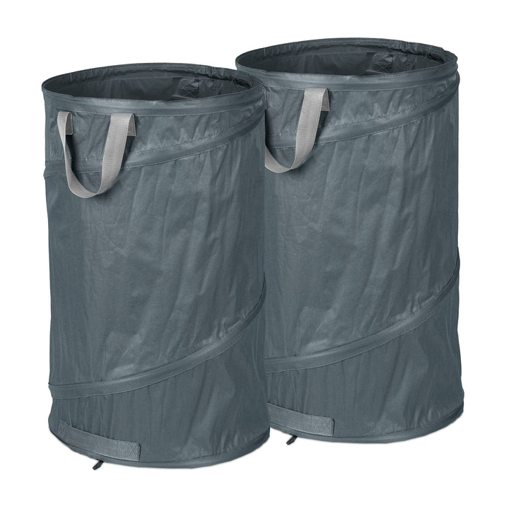 Relaxdays Laubsack selbstaufstellend, 2er Set, 120 L, Pop Up Gartensack mit 3 Griffen, UV-beständig,