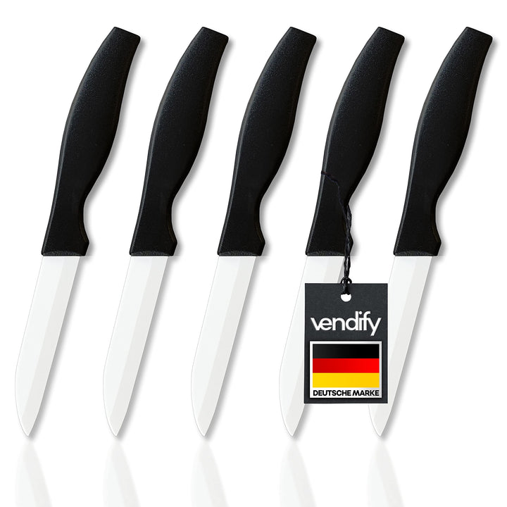 vendify® Keramikmesser 5er-Set Hochwertig sehr scharf - 16,5 cm lang - Küchenmesser mit Keramikkling