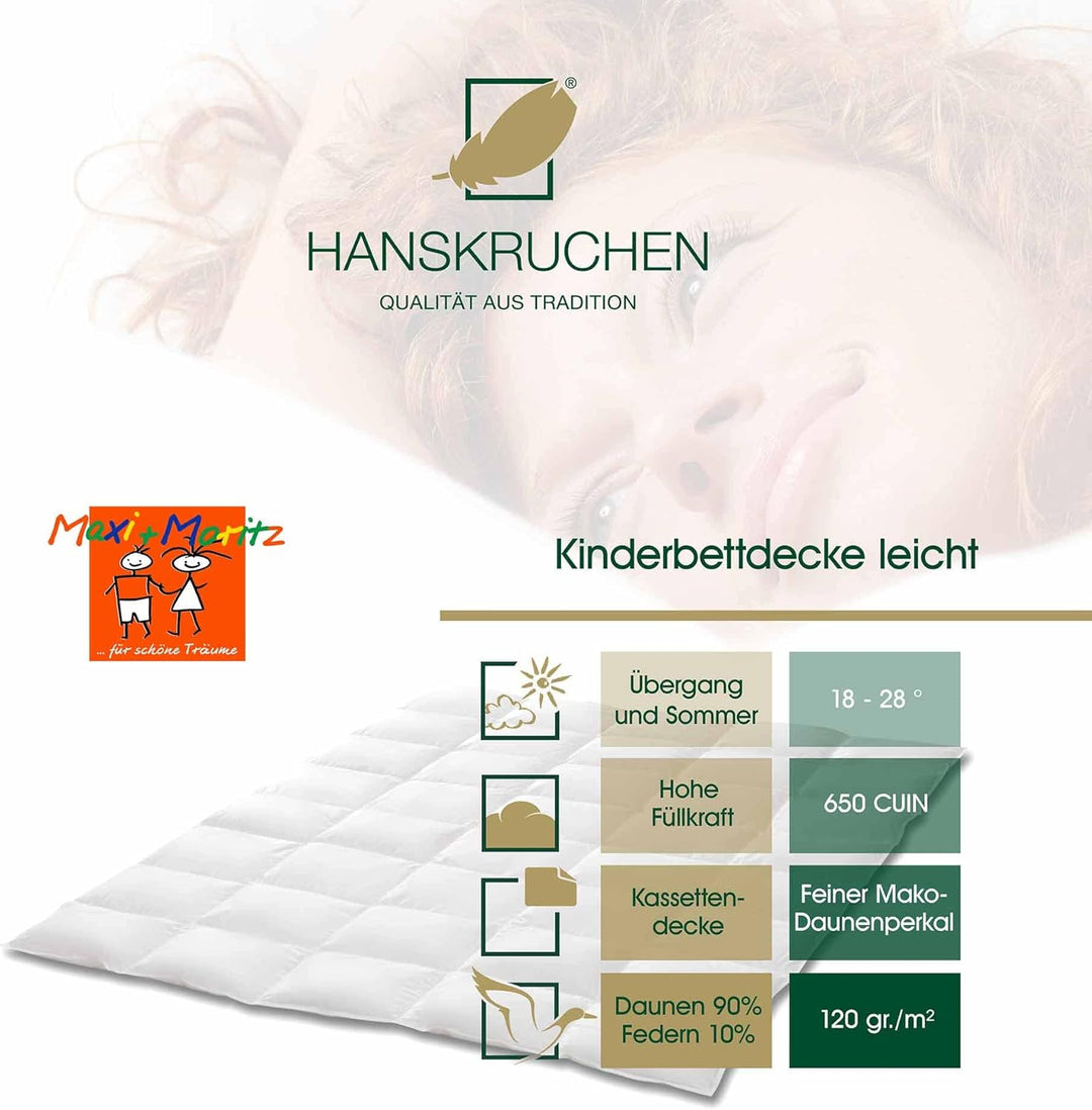 HANSKRUCHEN® Maxi und Moritz Daunen Kinderbettdecke 135x100 cm - Sommer / Übergang - Made in Germany