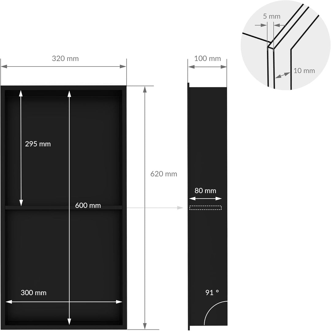 LuxeBath Wandnische Doppel aus Edelstahl, 30x60x10cm, Schwarz, Duschnische mit Rahmen, Einbauregal,