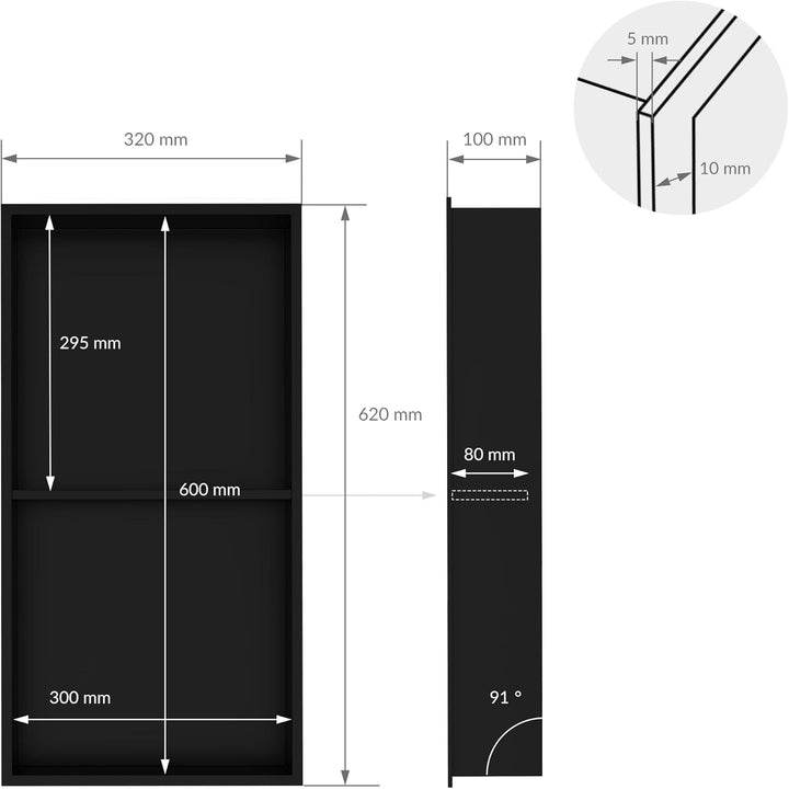 LuxeBath Wandnische Doppel aus Edelstahl, 30x60x10cm, Schwarz, Duschnische mit Rahmen, Einbauregal,