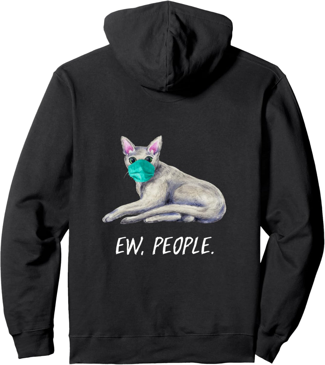 RUSSISCH BLAU Katze mit Gesichtsmaske Mundschutz Rückendruck Pullover Hoodie