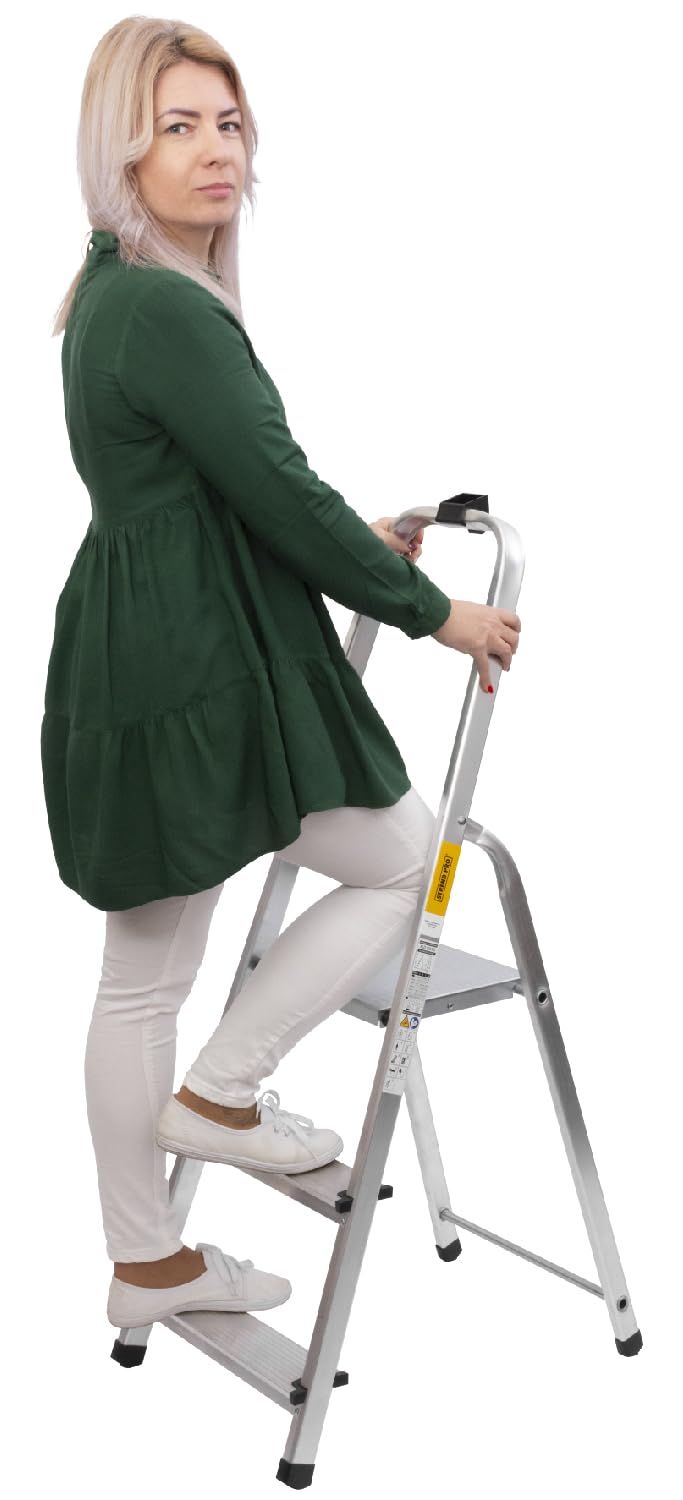 Trittleiter 3 Stufen Klappbar | max. 125kg | Haushaltsleiter 3 Stufen | Stehleiter 3 Stufen Alu für