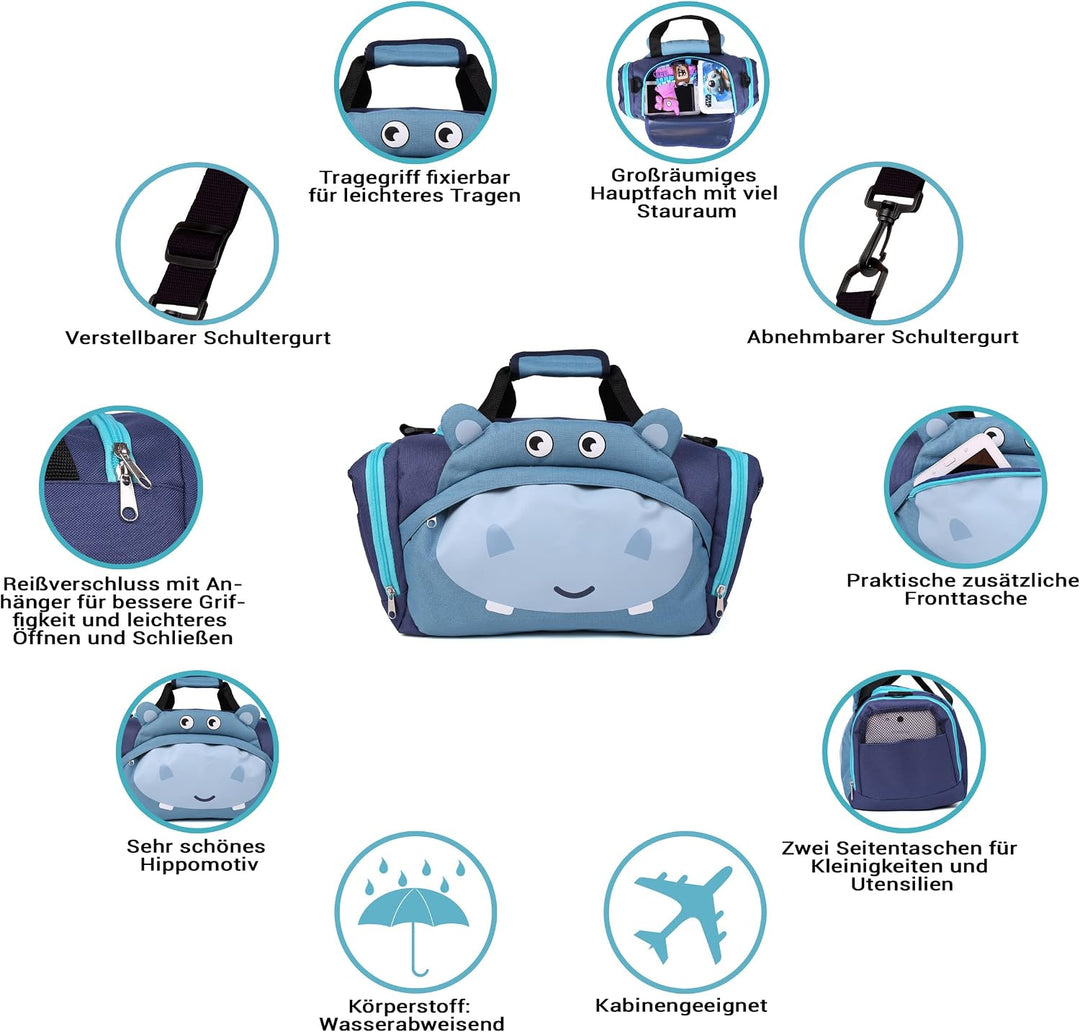 Sporttasche Reisetasche verschiedenen Motiven, für Jungen und Mädchen Nilpferd, Nilpferd