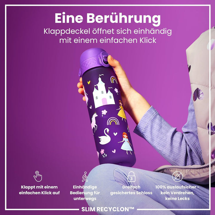 ion8 Trinkflasche, 500 ml, Auslaufsicher, Einhandöffnung, Sichere Verriegelung, Spülmaschinenfest, B