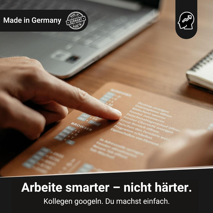 Mauspad mit Shortcuts (echtes Leder, recycelt) – antirutsch & deutsch für Windows I nachhaltig I Tas