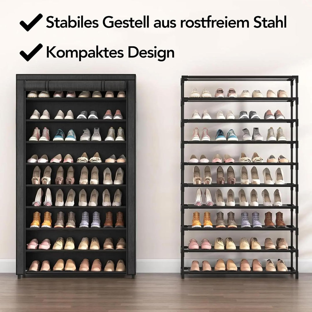 Brixy XXL Schuhregal mit 9 Ebenen für bis zu 54 Paar Schuhe, 160x100x28 cm, Staubschutzhülle, Schwar