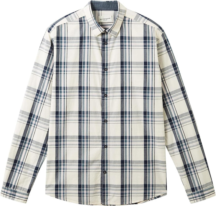 TOM TAILOR Herren Regular Fit Karo-Hemd aus Baumwolle L 32280 - Off White Teal Lilac Check, L 32280