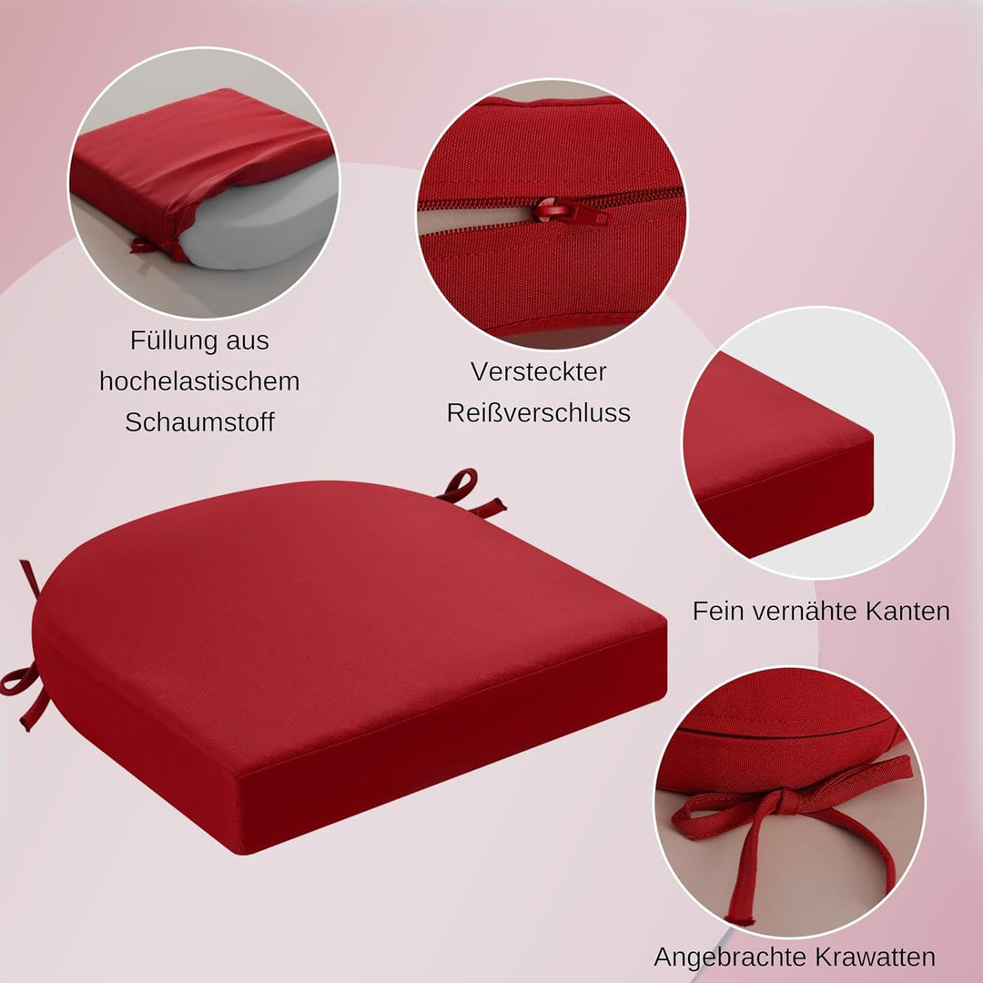 Sitzkissen Outdoor 45x45, 2er Set Wasserdicht mit Bändern | Wasserdichtes Stuhlkissen für Gartenmöbe
