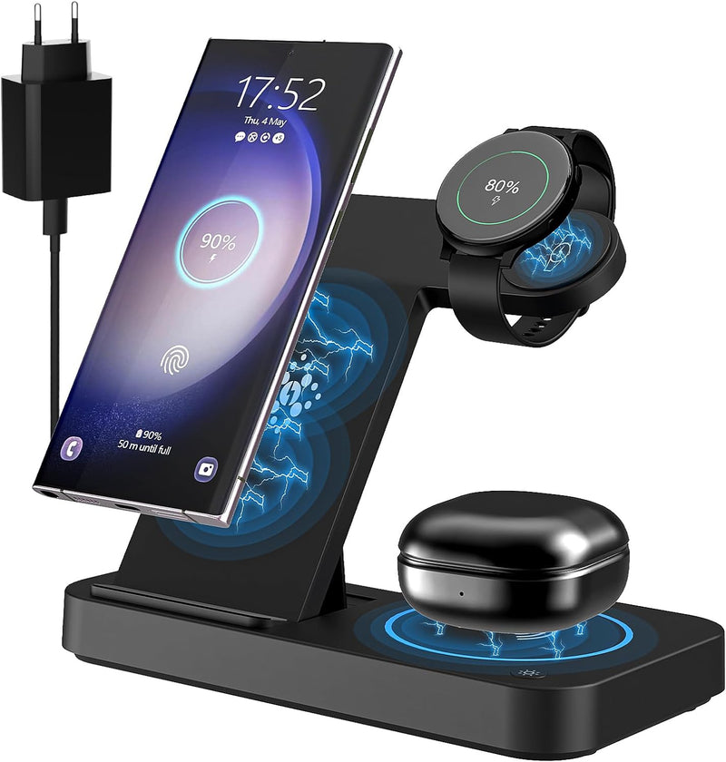 Induktive Ladestation 3 in 1 Kabelloses Ladegerät Kompatibel für Galaxy Watch 5/5 Pro/4, für Samsung