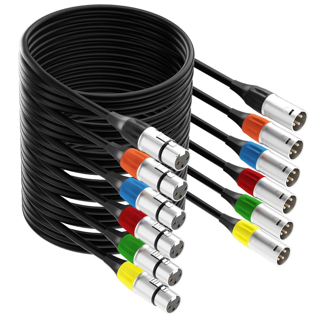 Tisino XLR Kabel Mikrofonkabel, 6-Farben-Packung XLR-Kabel, 2m 1m-6PACK, 1m-6PACK