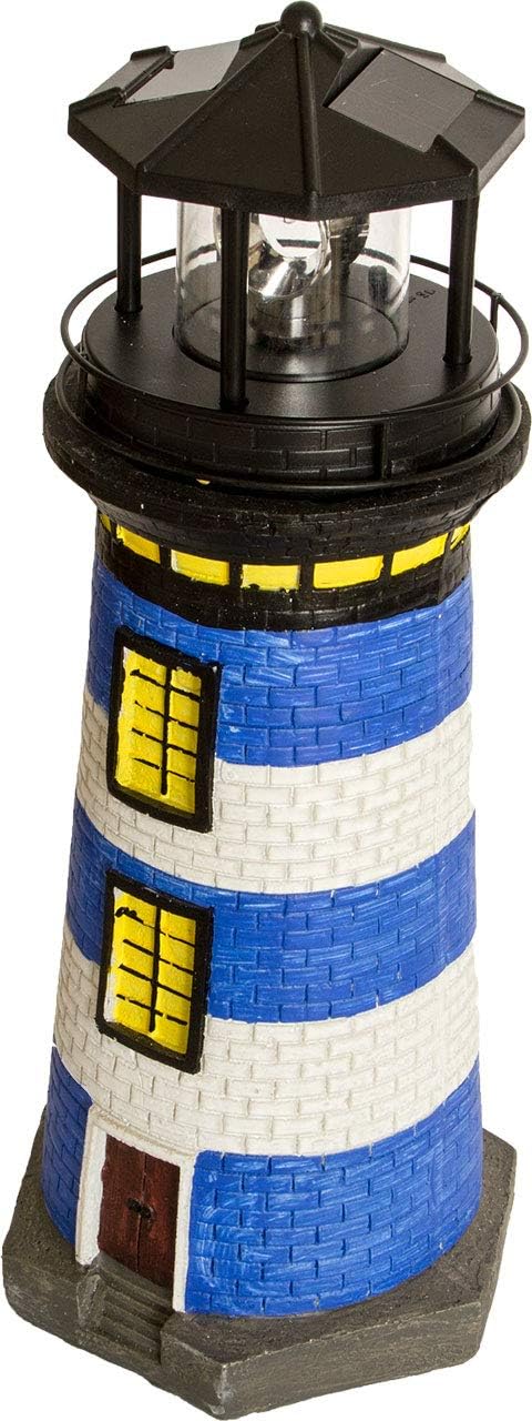 NATIV LED Solar-Leuchtturm mit rotierender Leuchte, handgefertiger Dekoturm für den Aussenbereich, 3