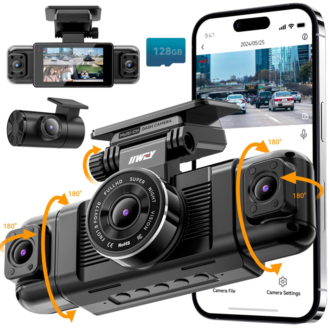 IIWEY N5 Dashcam 4-Kanal 360° Kamera für Auto – 1080P Front, Hinten, Innen, Seiten – Nachtsicht, G-S