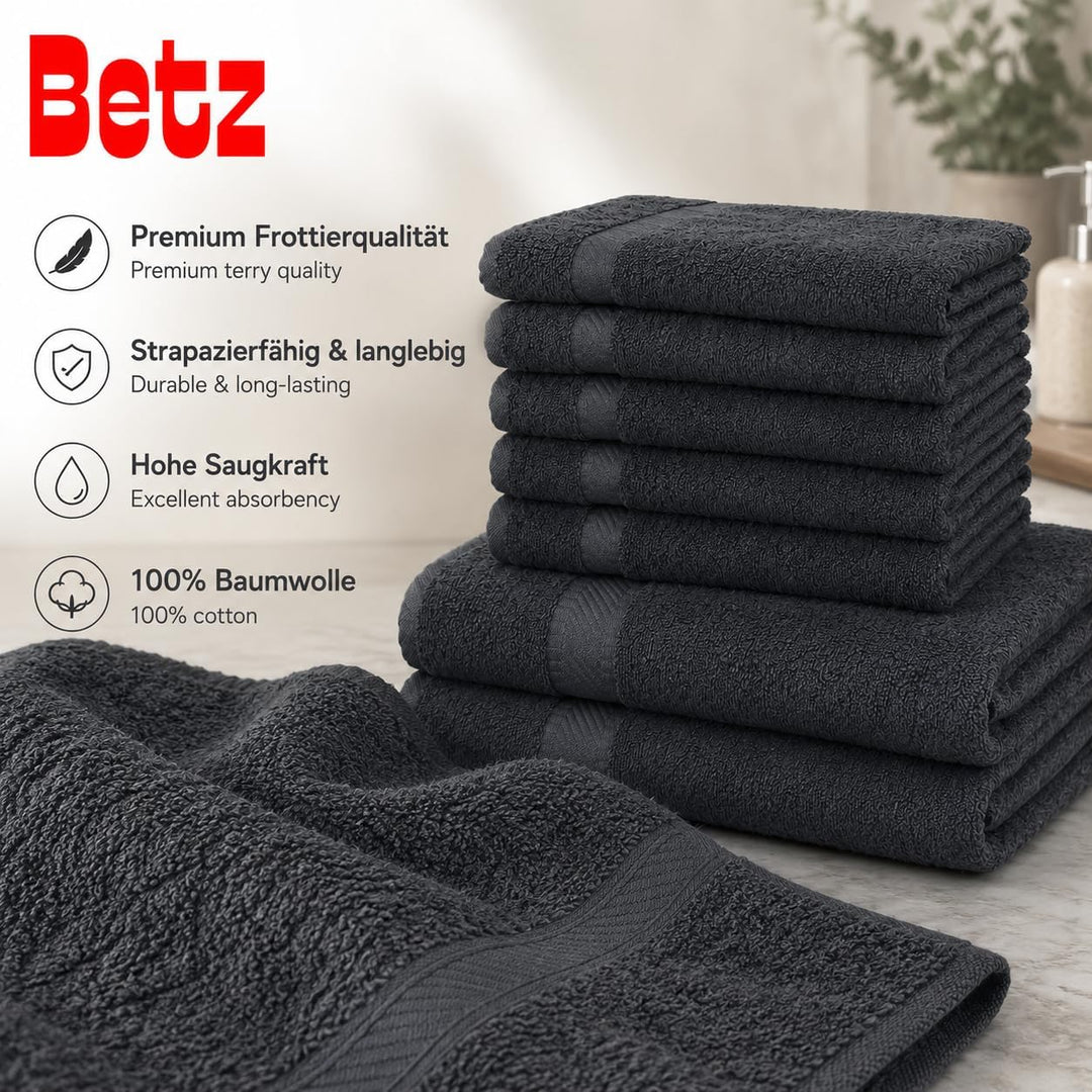 Betz 8-TLG. Handtuch-Set Palermo 100% Baumwolle 2 Duschtücher 6 Handtücher Farbe anthrazit, Anthrazi