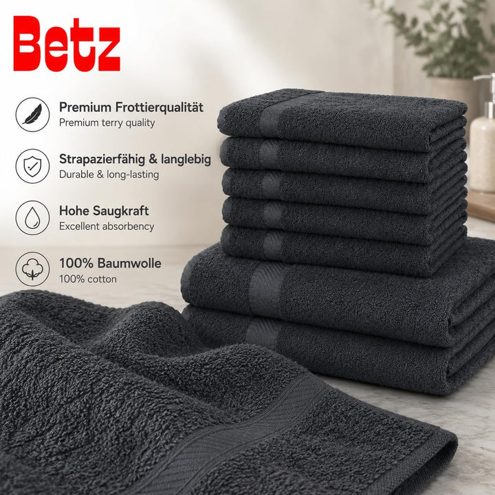 Betz 8-TLG. Handtuch-Set Palermo 100% Baumwolle 2 Duschtücher 6 Handtücher Farbe anthrazit, Anthrazi