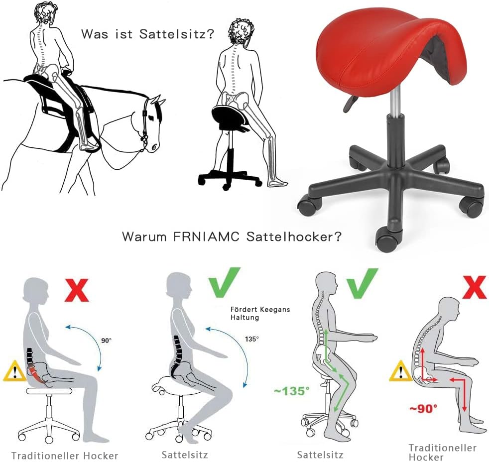 Mingone Sattelhocker Ergonomischer 2 Stück Arbeitshocker Höhenverstellbar Bürohocker mit Rollen 360°