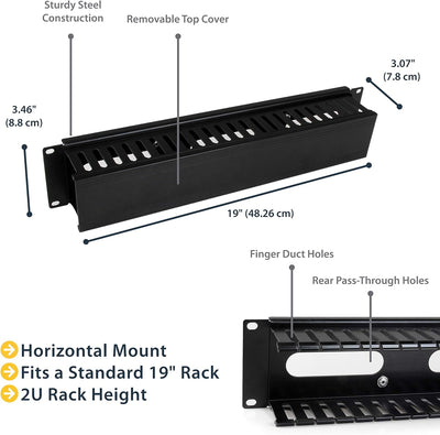 StarTech.com Horizontaler 2HE Rack Finger Kabelkanal mit Abdeckung - 19" Netzwerk/serverschrank Fing