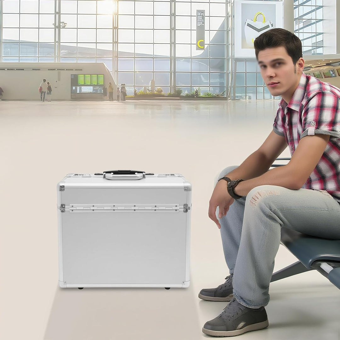 Pilotenkoffer 48,5×23×39 cmRollbarer Aktenkoffer mit Teleskopstange Rollen &amp; Kombinationsschloss Sic