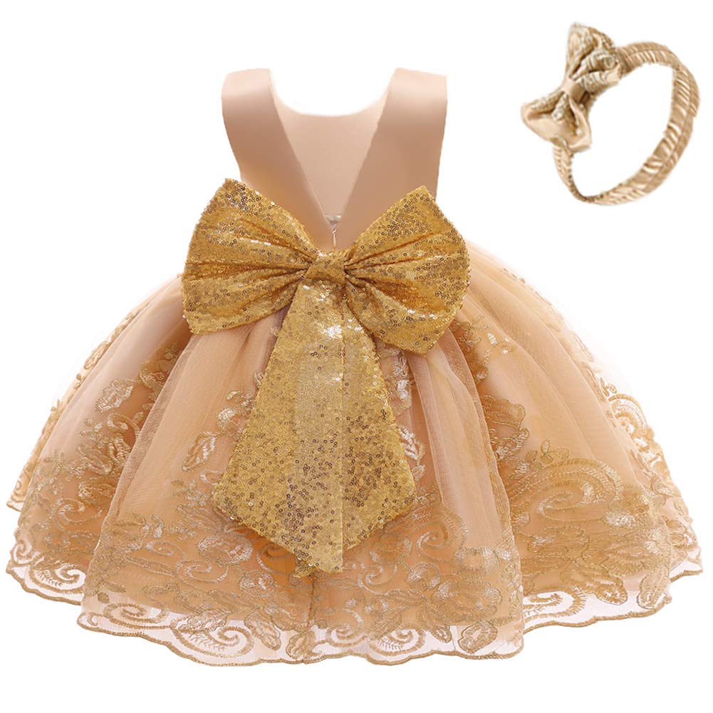 FYMNSI Baby Mädchen Geburtstag Partykleid Taufkleid Rückenfrei Stickerei Ärmellos Abendkleid Formal