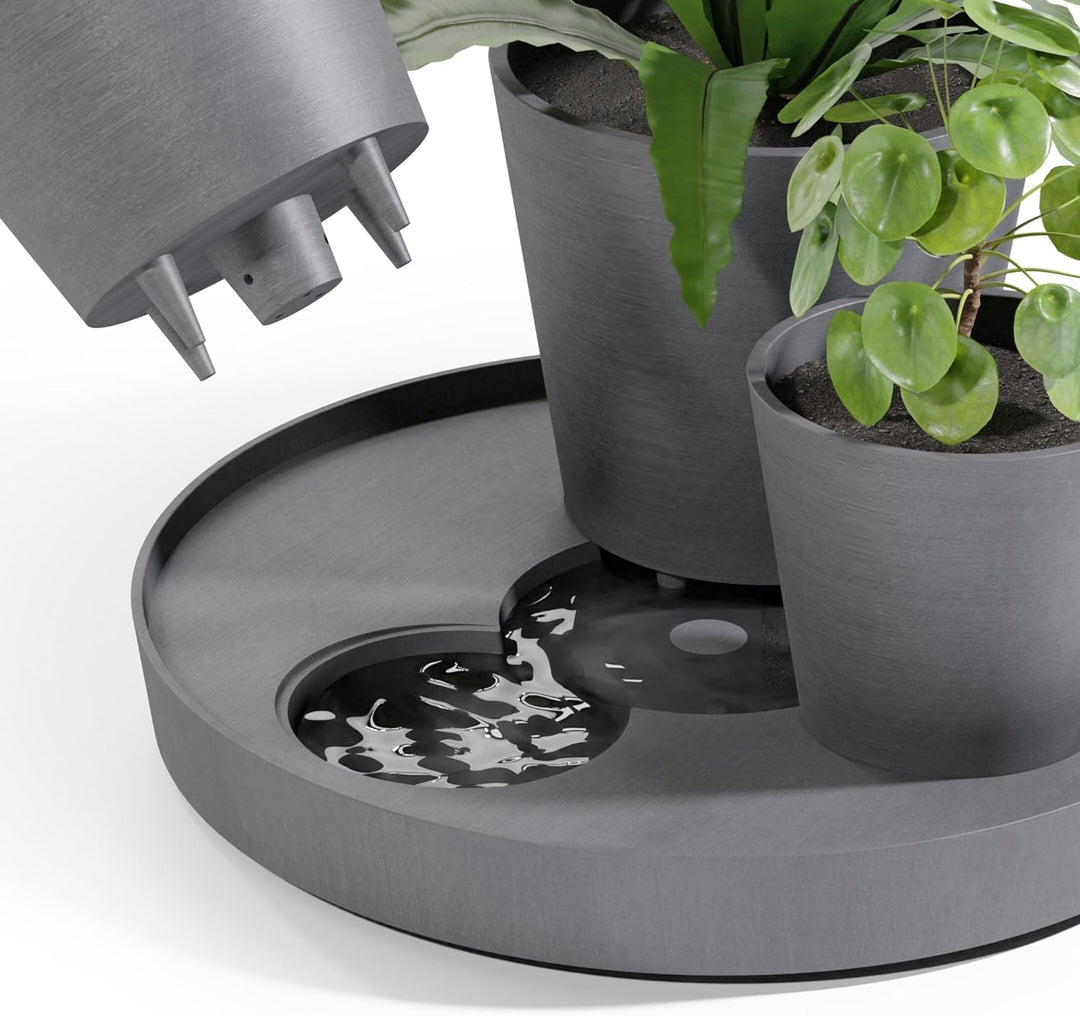 ECOPOTS Blumentopf Set Dubai - grau - 3 Blumentöpfe + rollbarer Untersetzer ø 56 cm - Pflanzentopf a