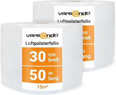 versando 2x Premium Luftpolsterfolie 50m x 0,3m Versand, Verpackung, Umzug Noppenfolie Bubble Wrap L
