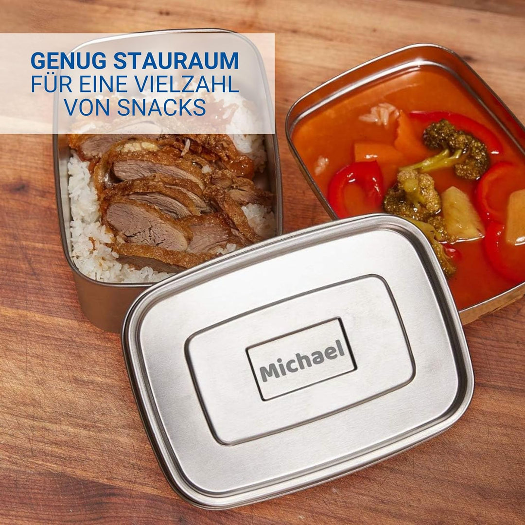 Personalisierte Brotdose Edelstahl 1400 ml - Lunchbox für Kinder & Erwachsene inkl. Dichtungsring -