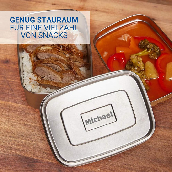Personalisierte Brotdose Edelstahl 1400 ml - Lunchbox für Kinder & Erwachsene inkl. Dichtungsring -
