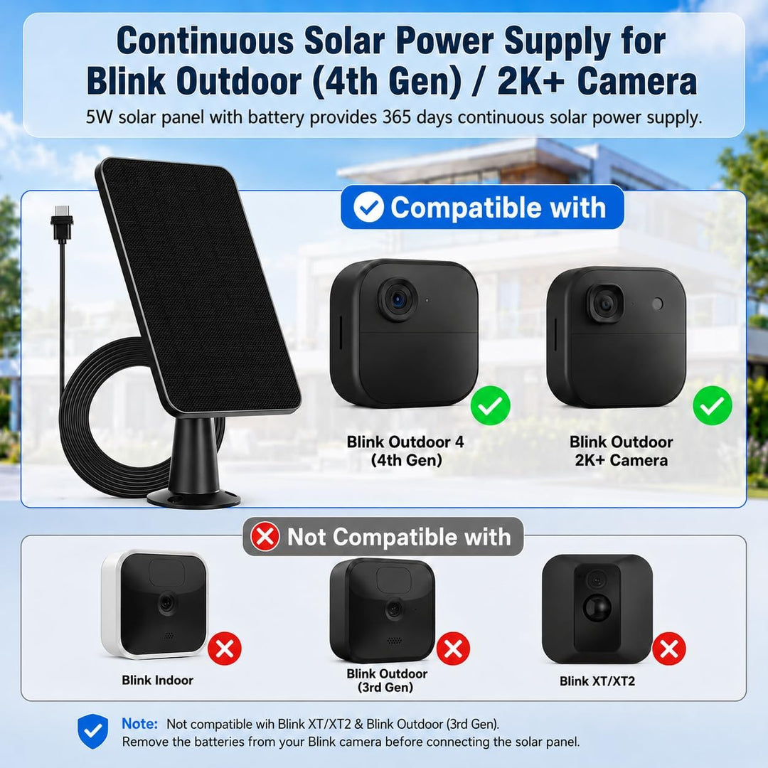 5 W Solarpanel für Blinkkamera im Freien, Solarpanel-Ladegerät mit Akku, kompatibel mit New Blink Ou