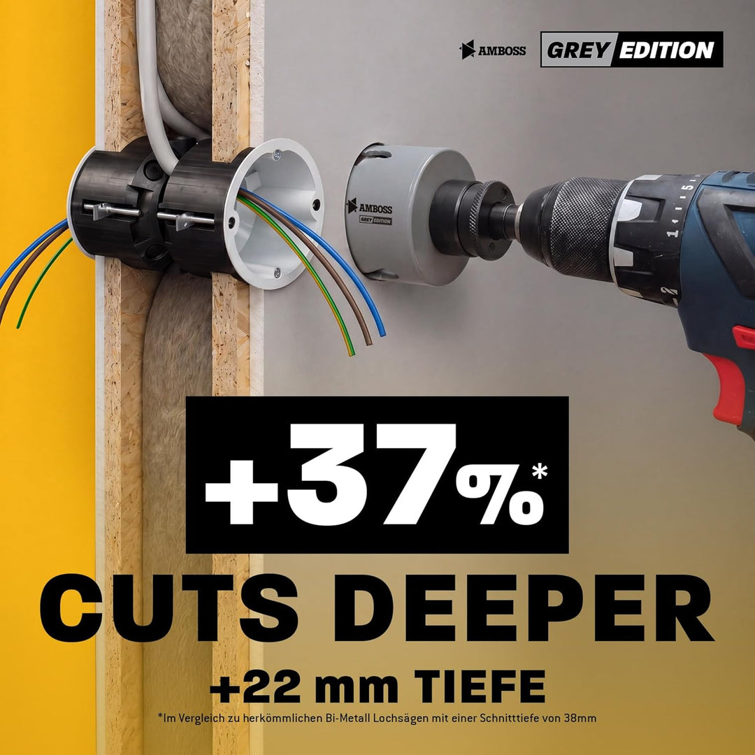 Amboss HM Lochsäge 68 mm | Für Spanplatten, Hartholz, Gipskarton etc. - Inkl. 6 Kant Standard Aufnah