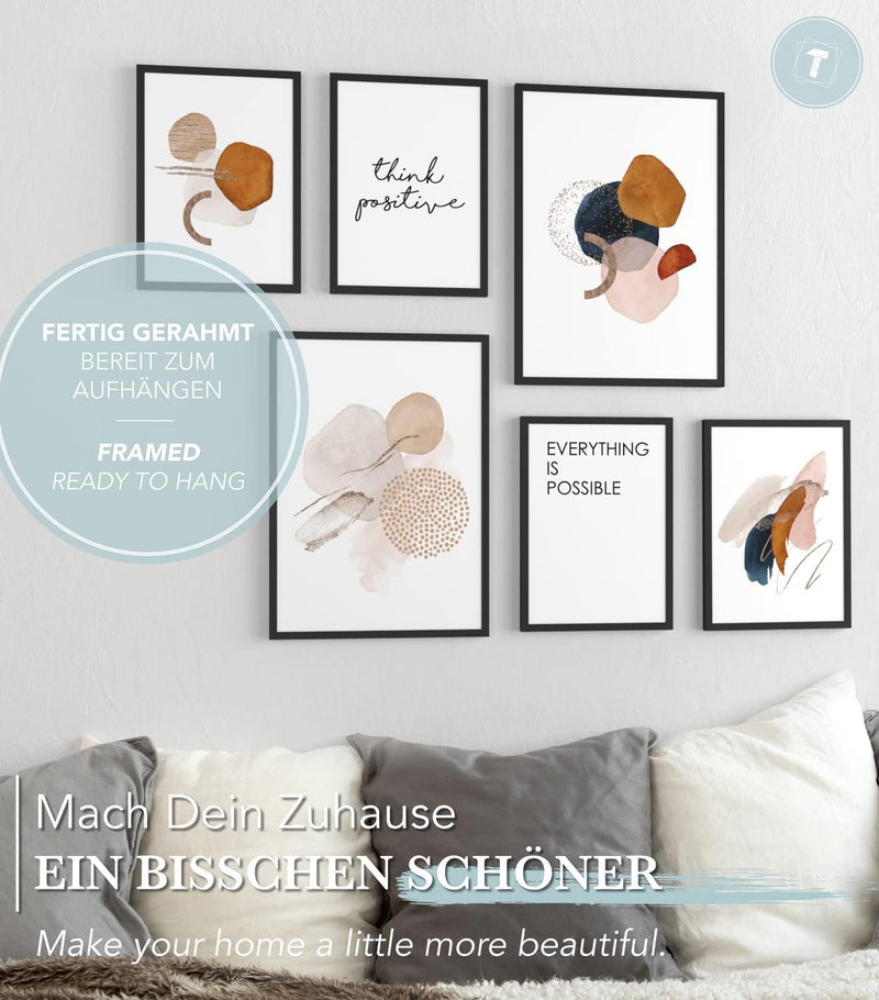 Papierschmiede® Mood Poster Set Bernstein Abstrakt, Fertiges Bilder Set mit Rahmen (Holz, schwarz),