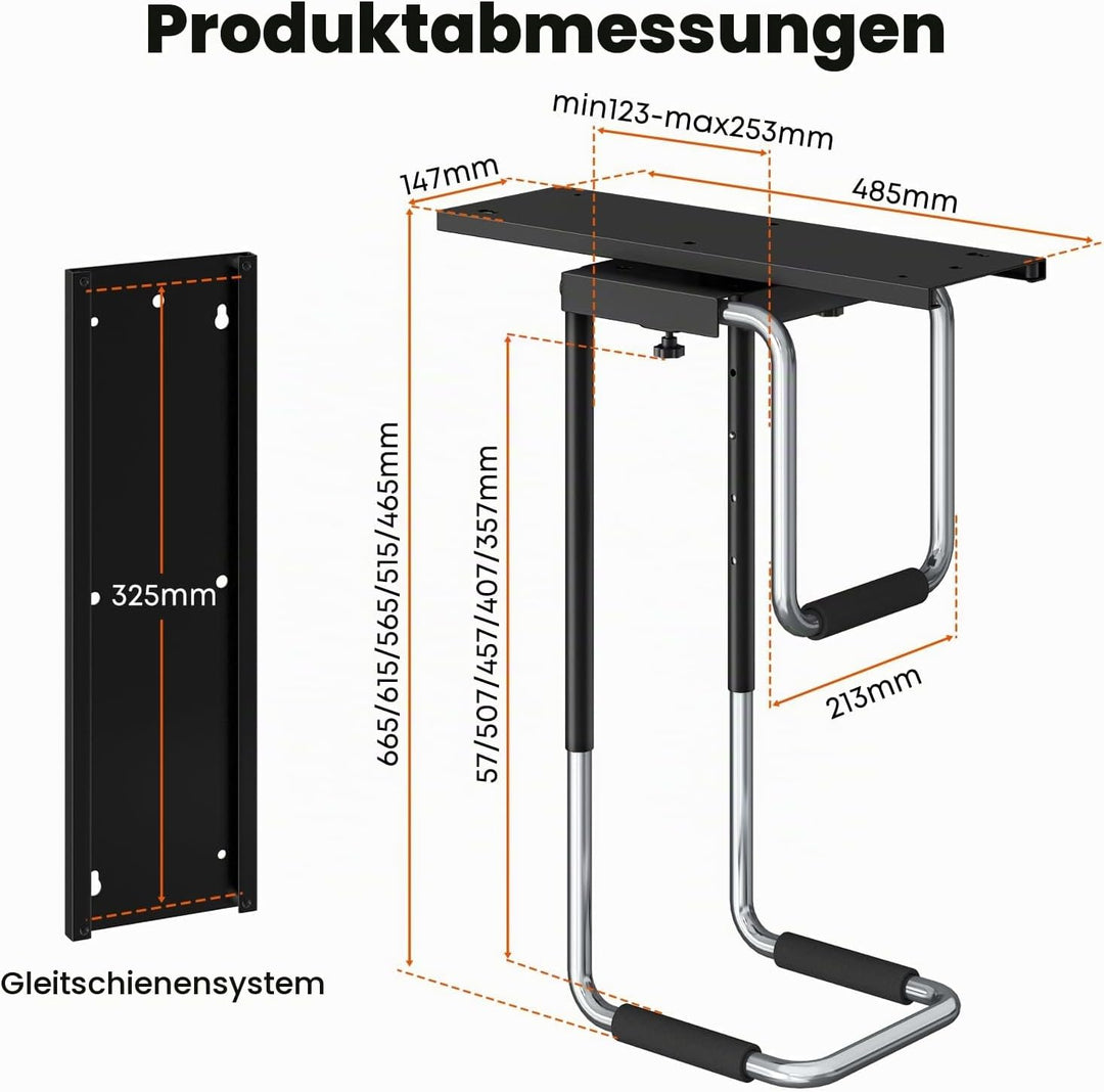 Verstellbare PC Halterung Unter Schreibtisch mit Schiene,360°-Drehung PC Halterung für Schreibtisch