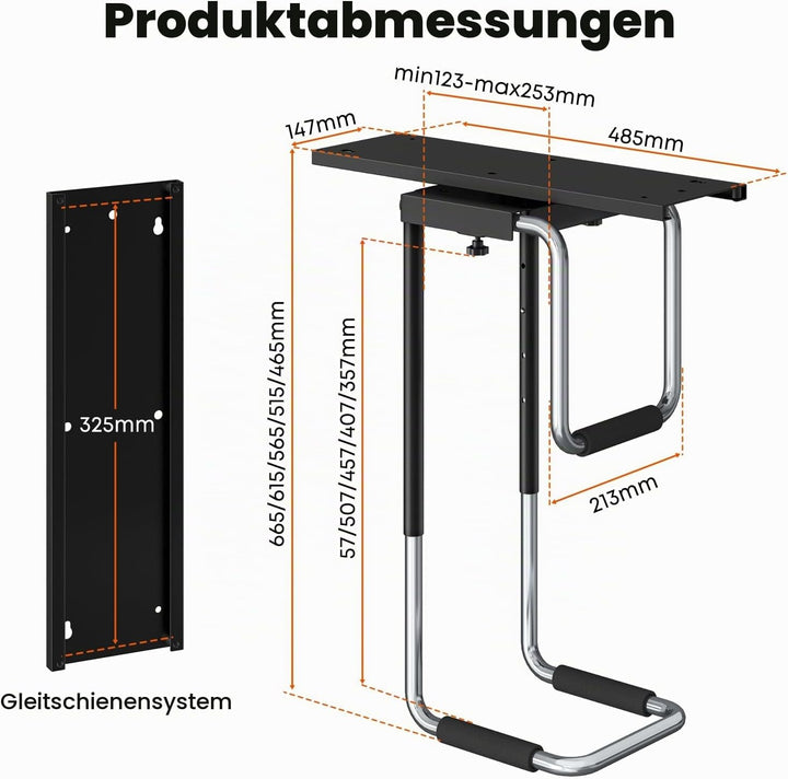 Verstellbare PC Halterung Unter Schreibtisch mit Schiene,360°-Drehung PC Halterung für Schreibtisch