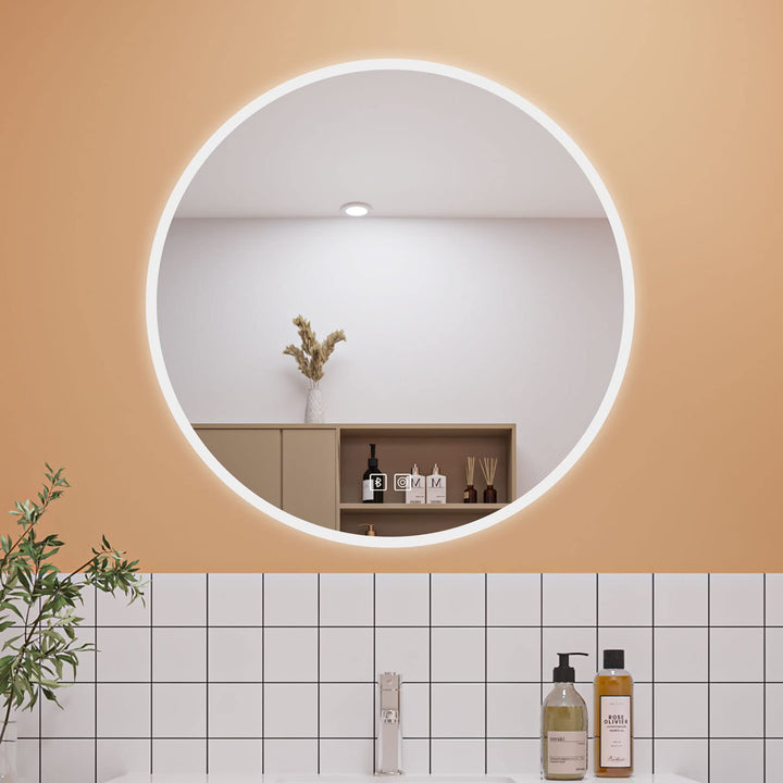 Aica Sanitär Runder Badspiegel Rund 80cm Bluetooth 3 Lichfarbe dimmbar Touchschalter Anti-Beschlag S
