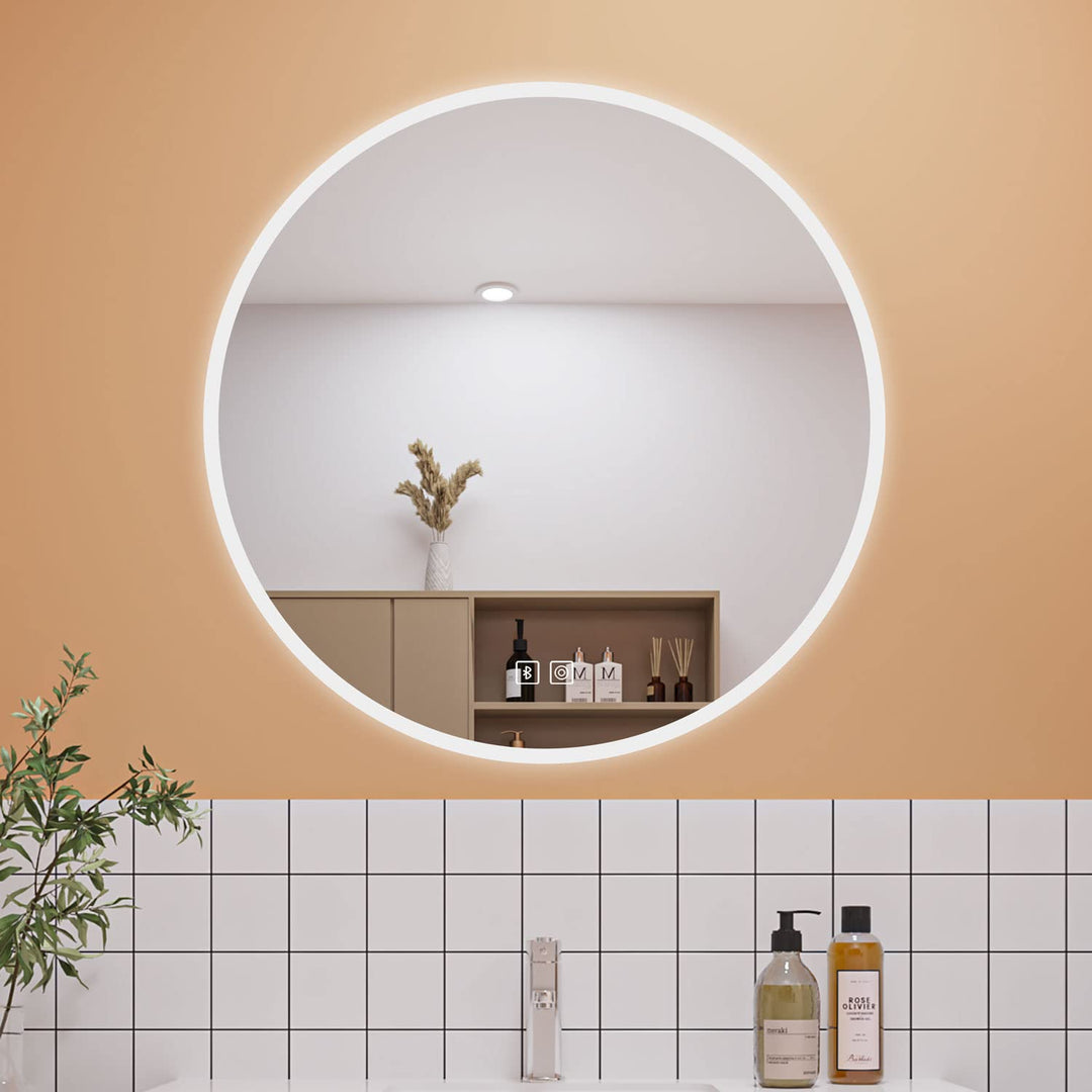 Aica Sanitär Runder Badspiegel Rund 80cm Bluetooth 3 Lichfarbe dimmbar Touchschalter Anti-Beschlag S