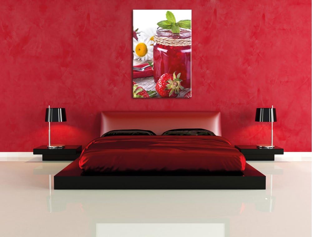 Pixxprint Glas mit Erdbeeren als Leinwandbild/Grösse: 100x70 / Wandbild/Kunstdruck/fertig bespannt,