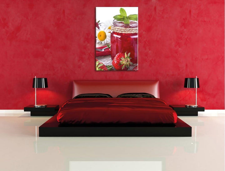 Pixxprint Glas mit Erdbeeren als Leinwandbild/Grösse: 100x70 / Wandbild/Kunstdruck/fertig bespannt,