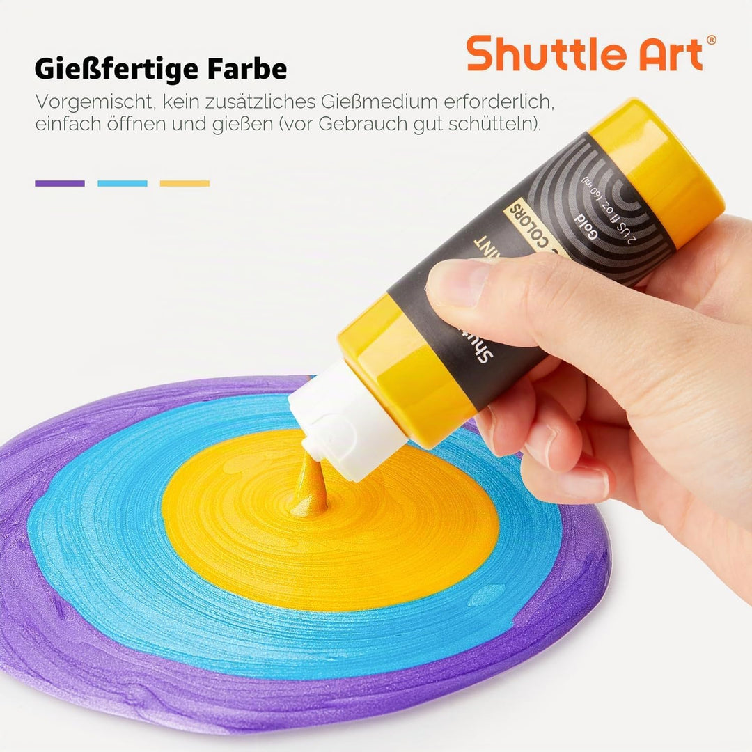 Shuttle Art Metallic Pouring Acrylfarben Set, 24 Stück Acrylic Pouring Farben in Flaschen (je 60m/2o