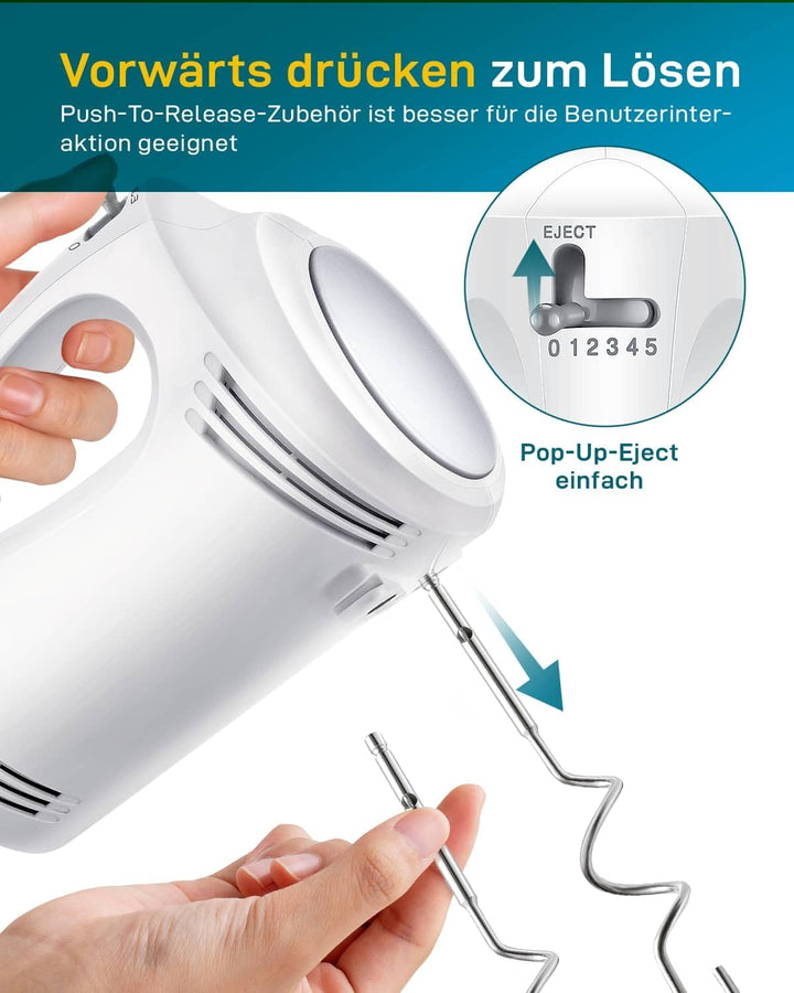 Kestreln Handmixer 350 Watt, 5 Geschwindigkeiten, Edelstahl Schneebesen & Knethaken, ergonomischer G