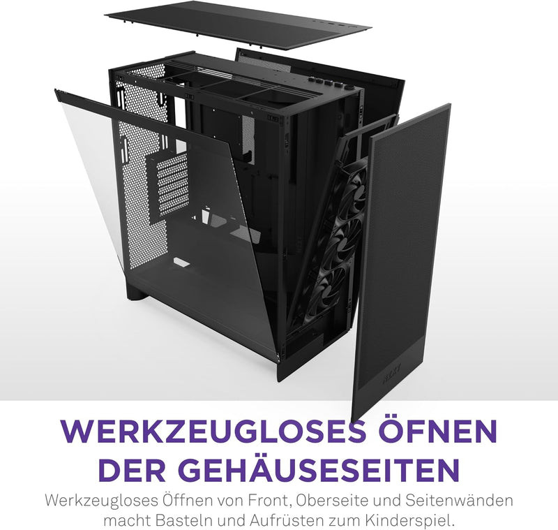 NZXT H7 Flow | Mid-Tower-ATX-Airflow-Gehäuse | Bis zu 3 x 120-mm-Lüfter im Boden zur direkten GPU-Kü