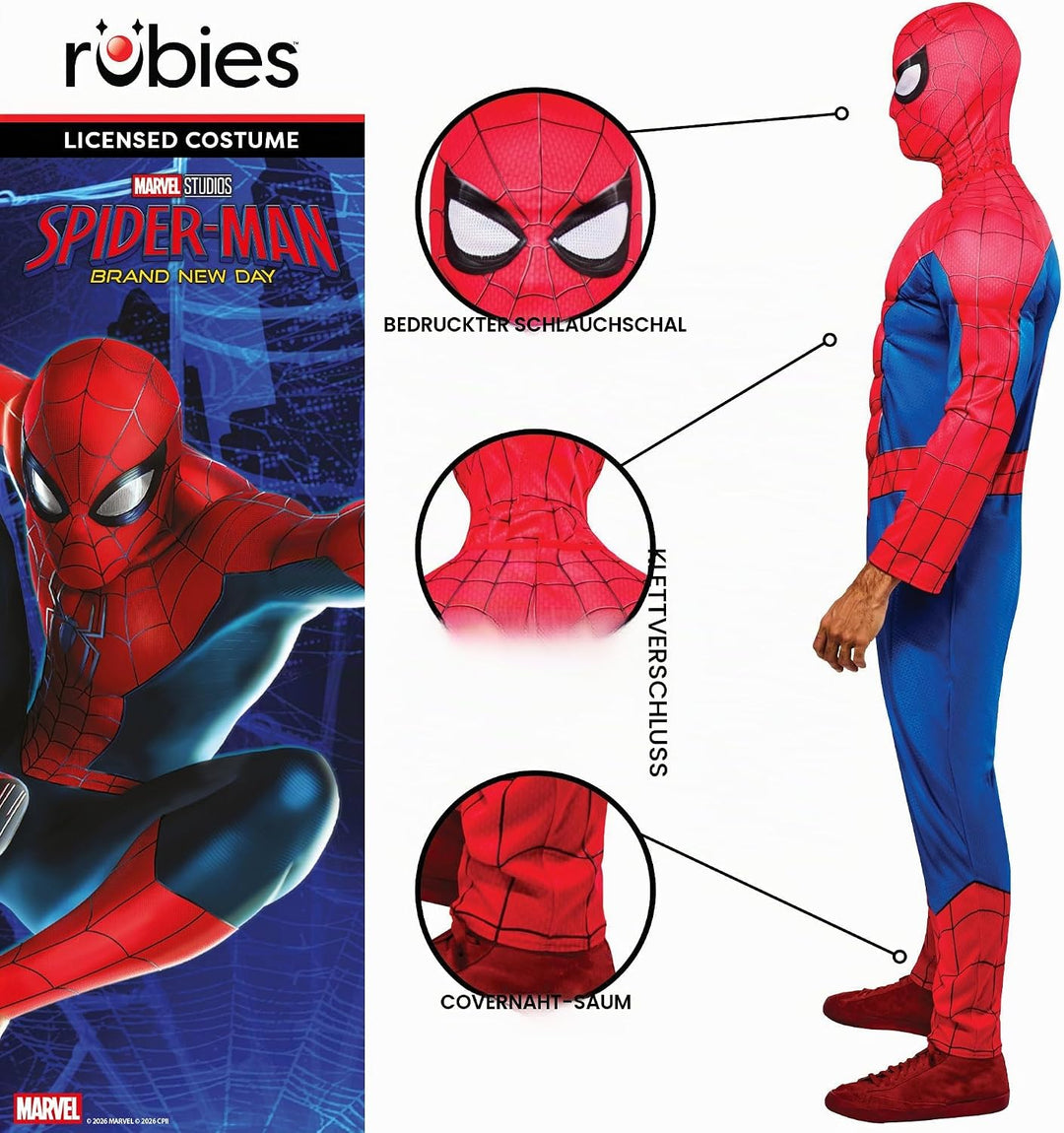 Rubies Offizielles Spider-Man-Delux-Kostüm, Erwachsenenkostüm, Herren-Kostüm, S