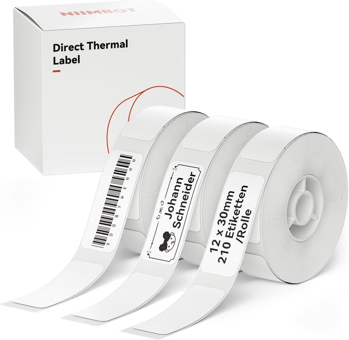 NIIMBOT Thermo Etiketten Selbstklebend, 12 x 30mm Etikettendrucker Thermopapier Kompatibel mit dem D