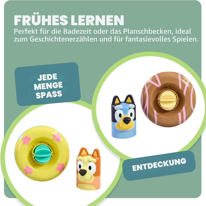 Tomy Toomies Badespielzeug Bluey und Bingo im Schwimmring, 2 Stück | Bluey und Bingo in Schwimmringe