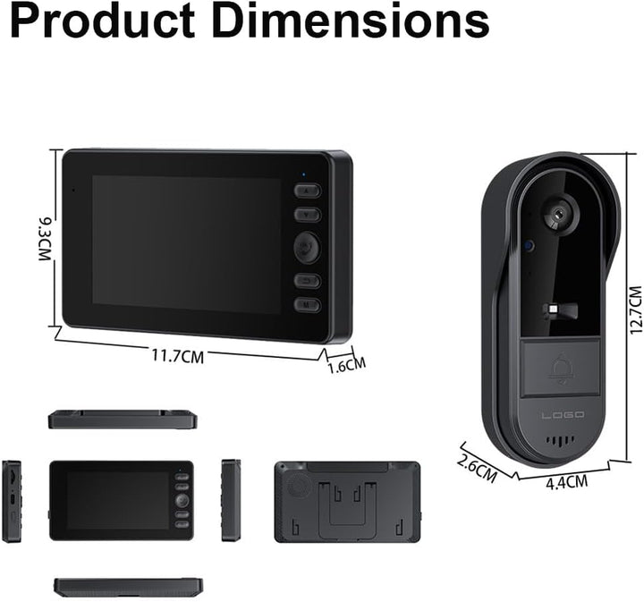 Winnes Kabellose Video Türklingel mit Monitor, Kein WLAN Keine App Keine Monatsgebühren, 1080P HD Tü