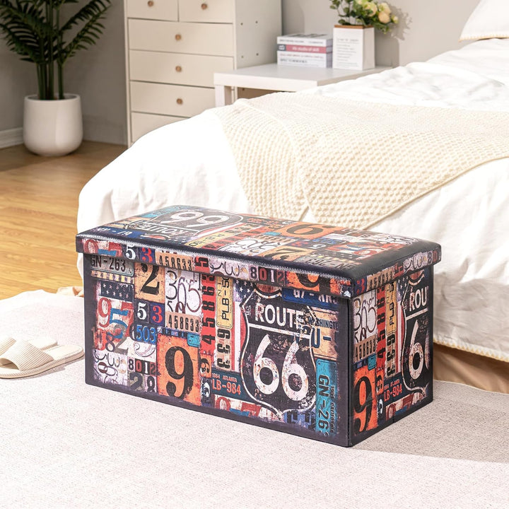 Bonlife Sitzhocker mit Stauraum Faltbarer Sitzbank Retro Aufbewahrungsbox Organizer Box Faltbar Sitz