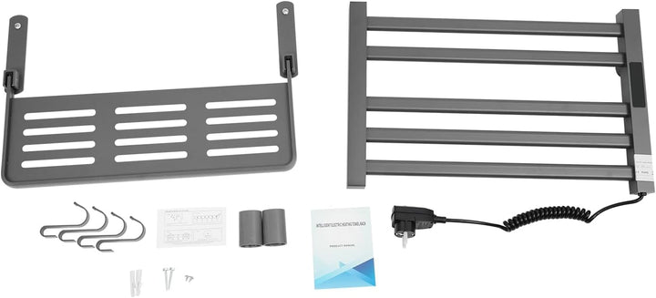 Elektrischer Handtuchwärmer, Wandmontage, Beheizter Handtuchhalter, Aluminiumlegierung, Grau, 5 Stäb