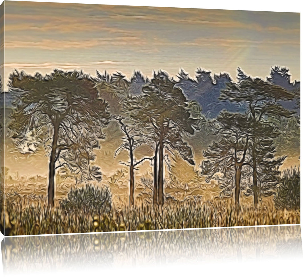 Bäume in einer Reihe abstrakt Format: 100x70 auf Leinwand, XXL riesige Bilder fertig gerahmt mit Kei