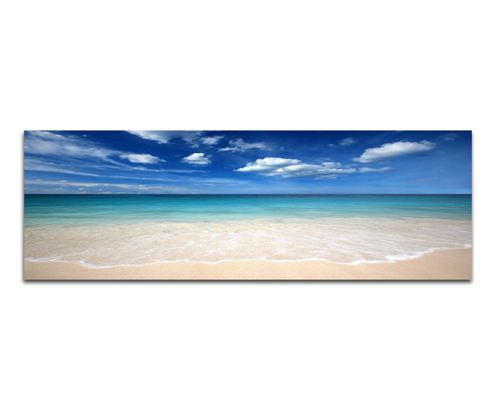 Paul Sinus Art Panoramabild auf Leinwand und Keilrahmen 120x40cm Meer Sandstrand Wolkenschleier