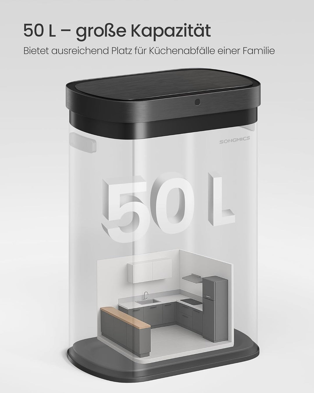 SONGMICS Mülleimer mit Sensor, automatischer Abfalleimer 50 L, Öffnen per Handbewegung oder Berühren